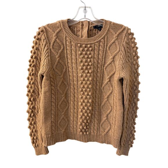 J Crew‎ Sz S Wool Blend Bobble Popcorn Cable Knit Tan Sweater Buttonback - Picture 1 of 11